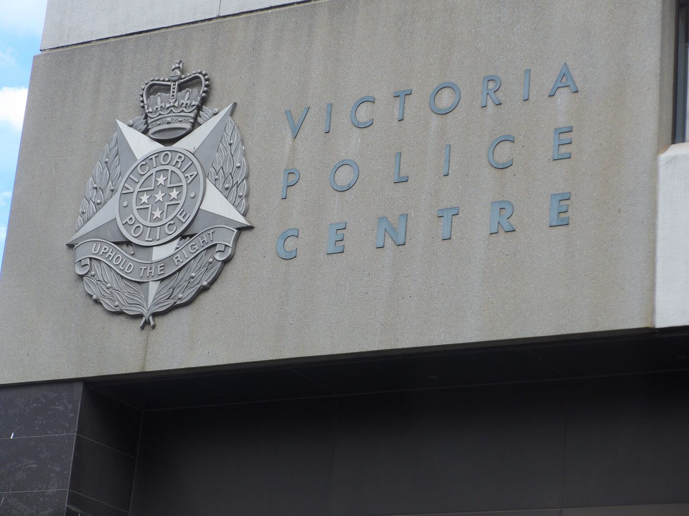 The Victoria Police badge and name on the Victoria Police Centre in Melbourne