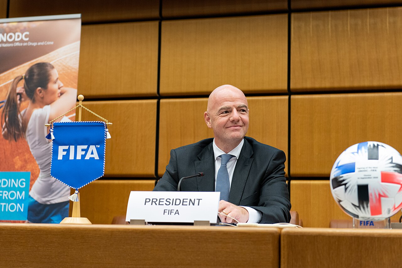 FIFA president Gianni Infantino speaking at an event in Vienna