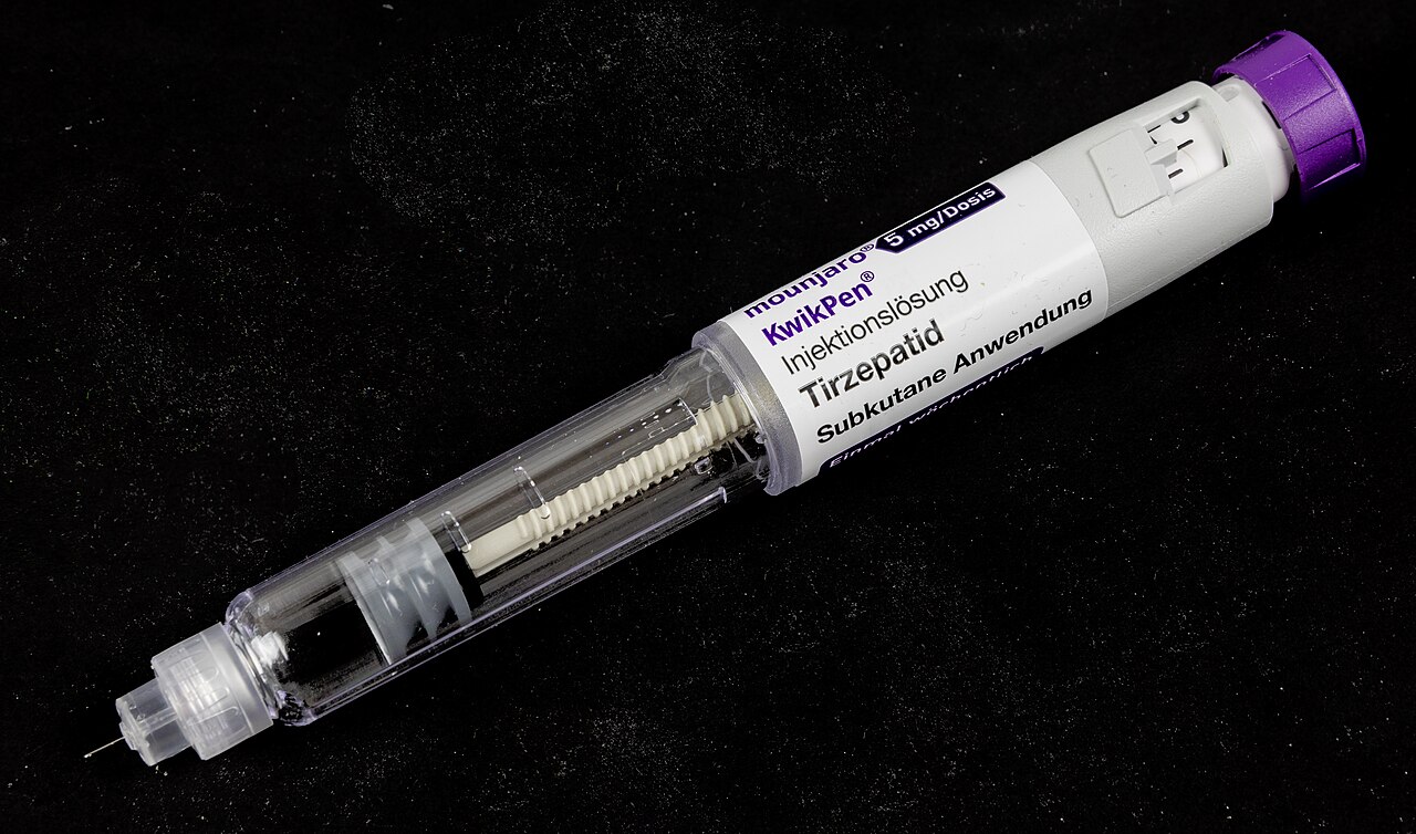 A Mounjaro KwikPen injection pen made by Lilly