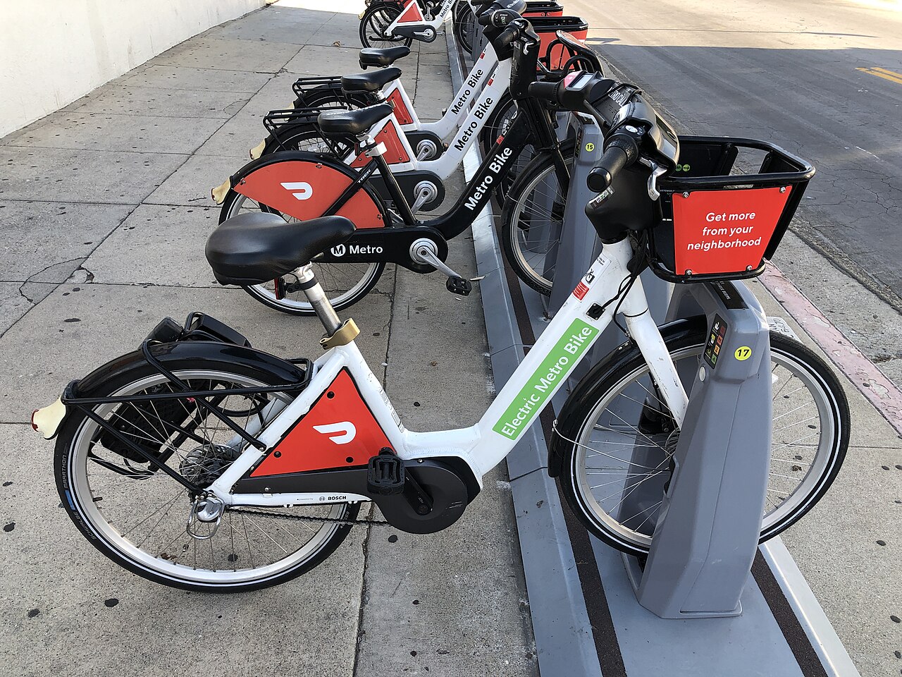 A bike share electric bicycle seen from the side