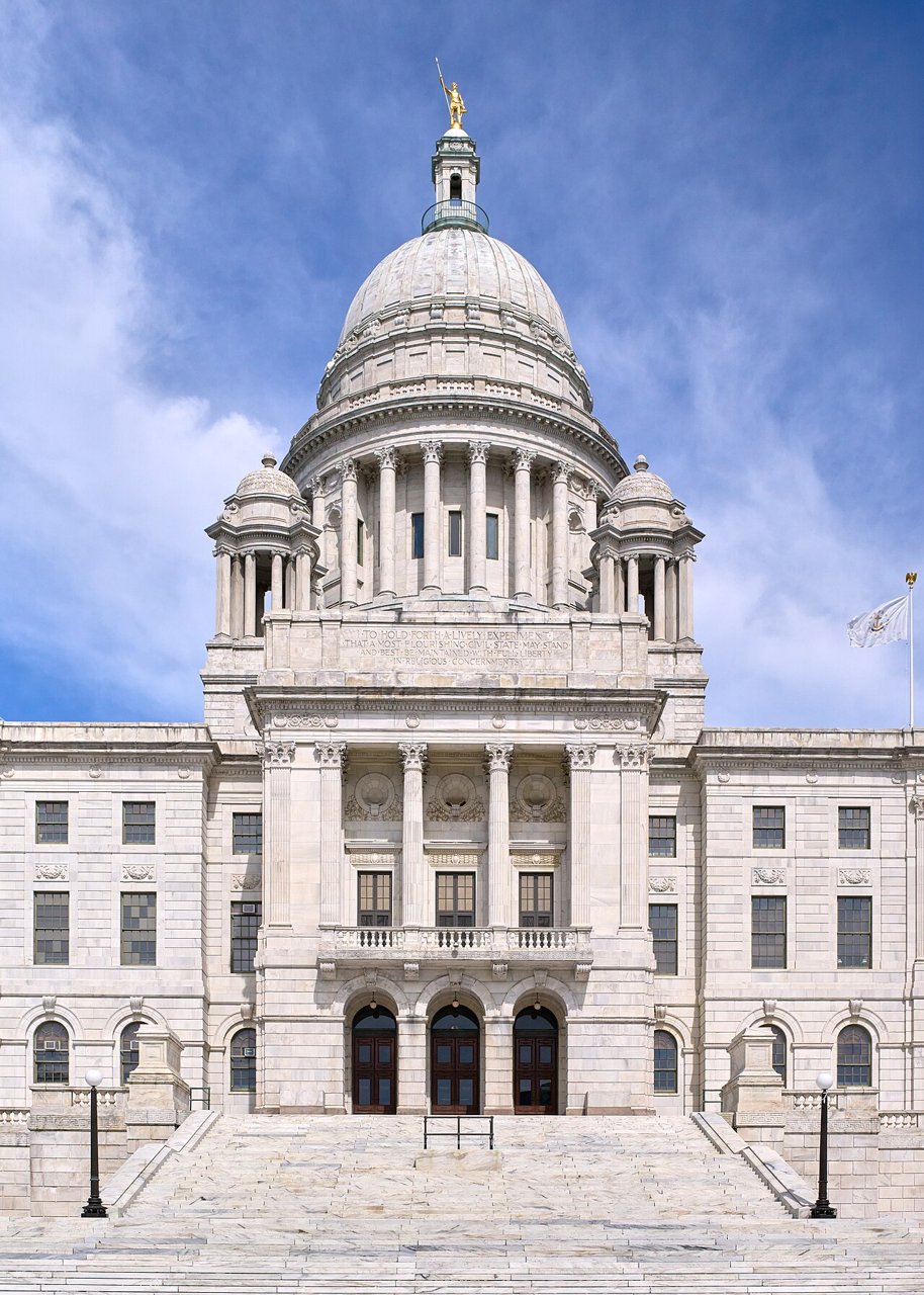The south front of the Rhode Island State House in Providence