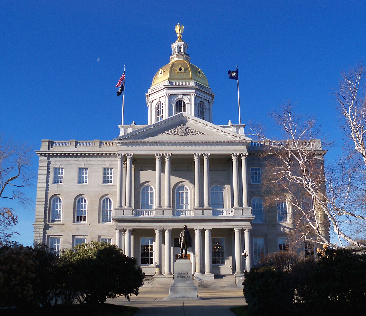 The New Hampshire State House with its gold dome in Concord