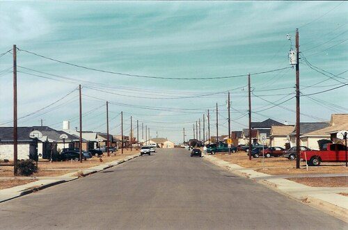 Houses along a suburban street in the United States