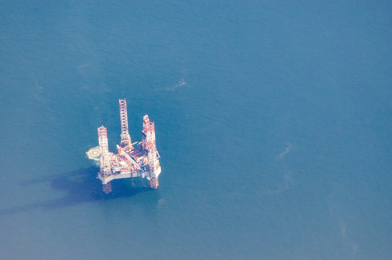 An offshore drilling platform standing in the North Sea