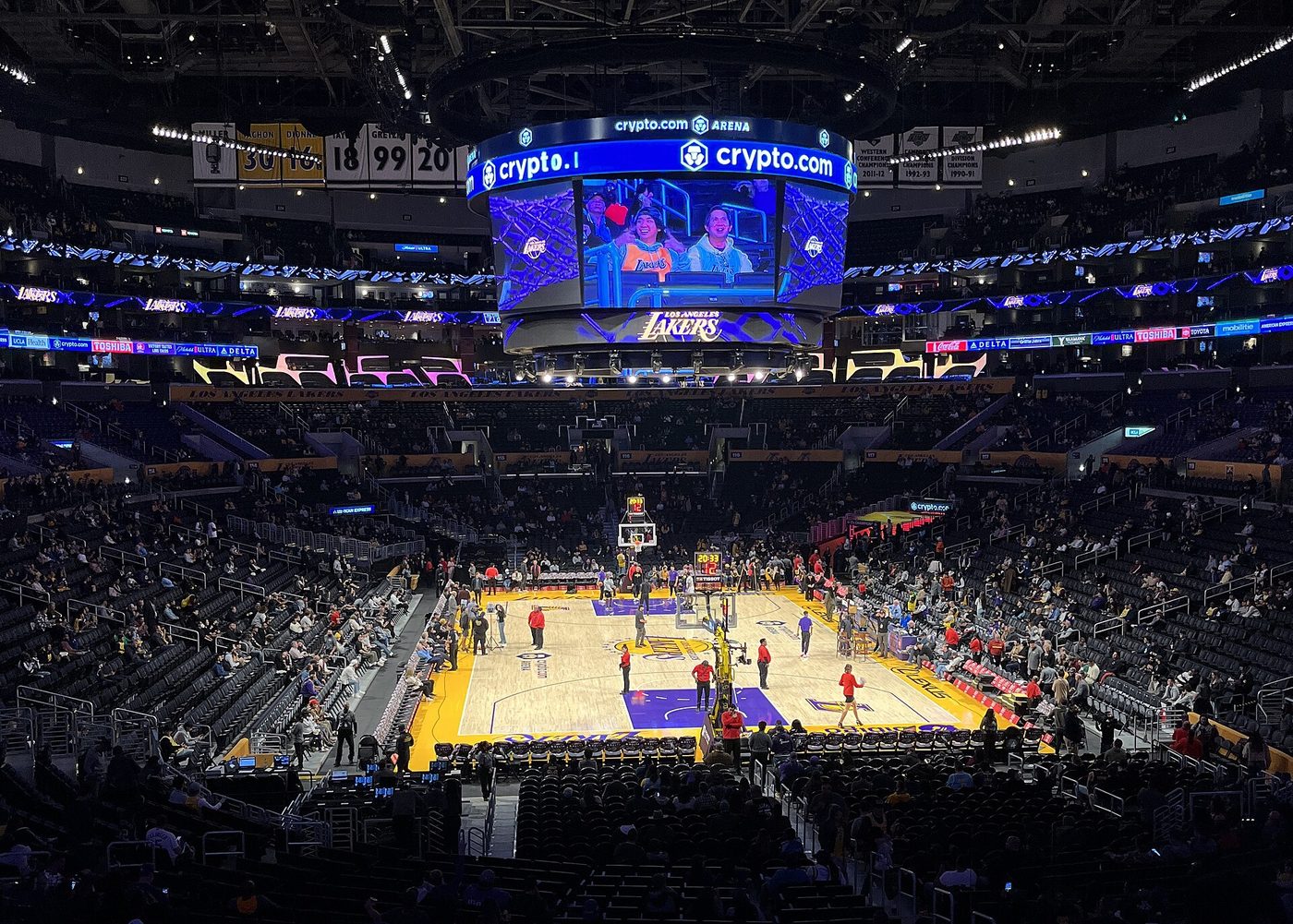 The interior of Crypto.com Arena during a Lakers game