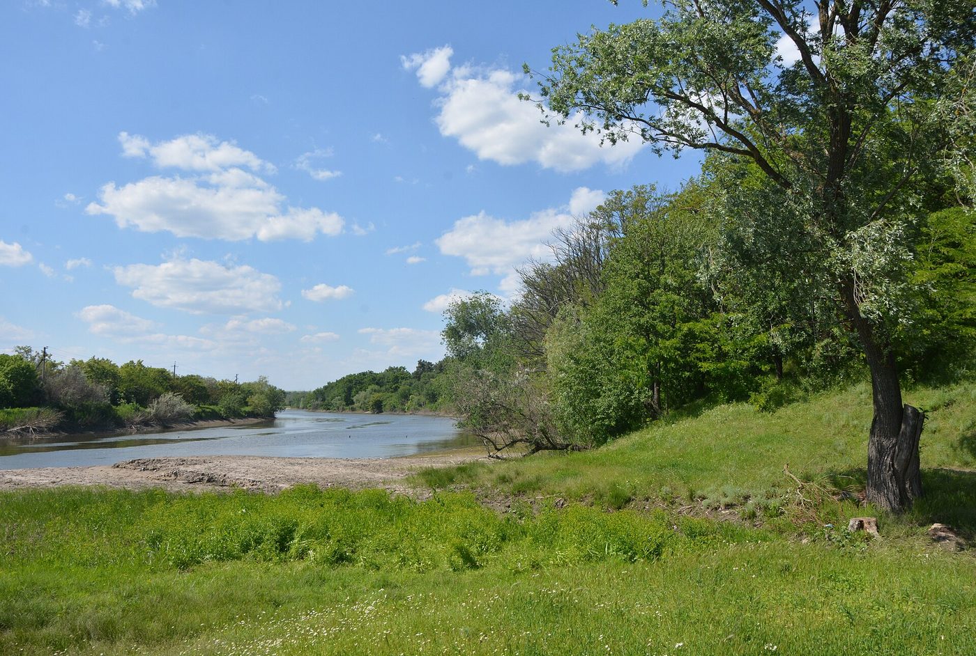 A river landscape in the Inhulets Landscape Preserve in Ukraine
