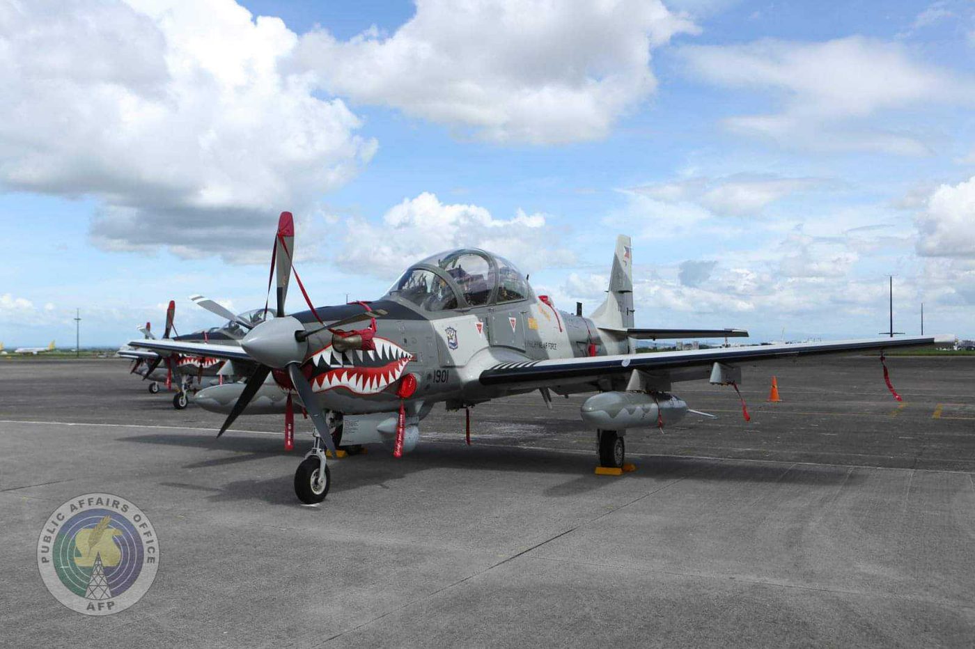 Three of the six A-29B Super Tucano light attack aircraft of the Philippine Air Force during its turn-over and blessi...