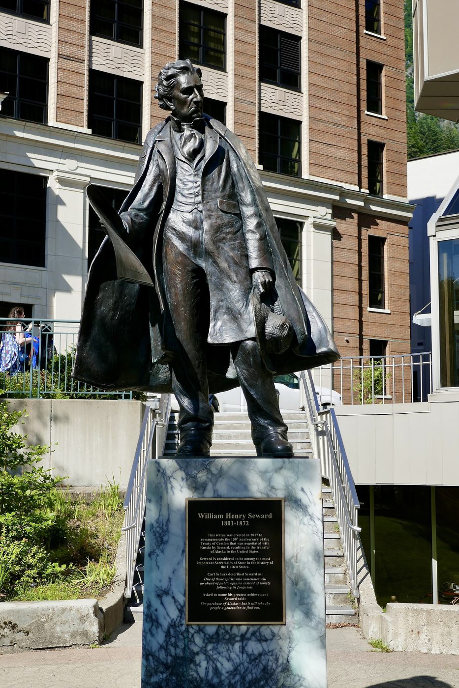 A statue of William H. Seward outside the Alaska State Capitol