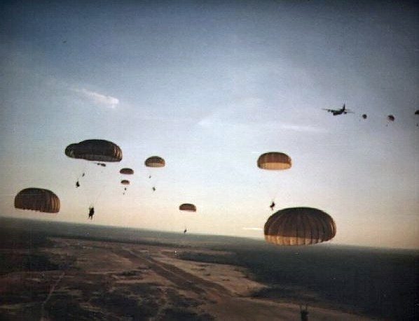 US Army Rangers parachuting into Grenada during Operation Urgent Fury