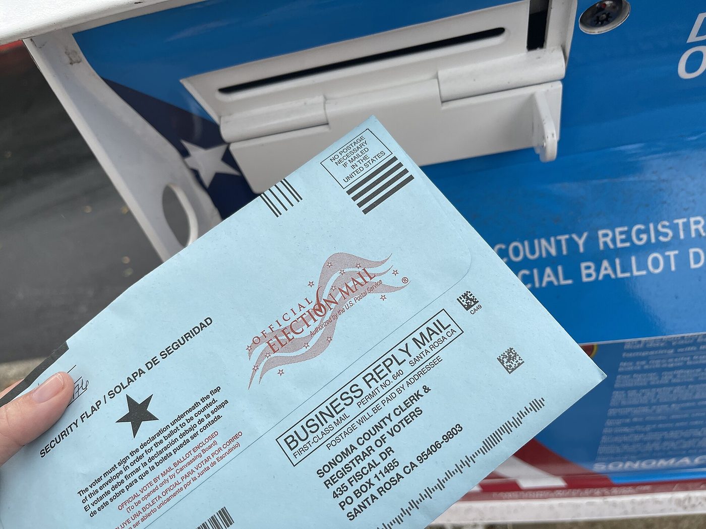 Ballot and ballot box at a US polling place