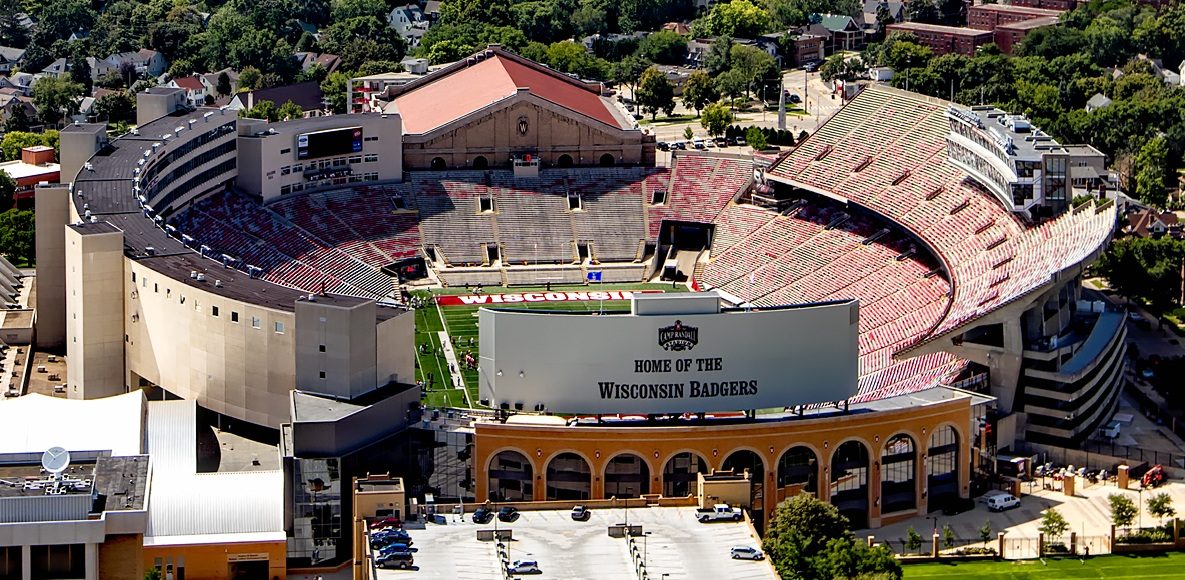 Aerial view of Camp Randall Stadium in Madison