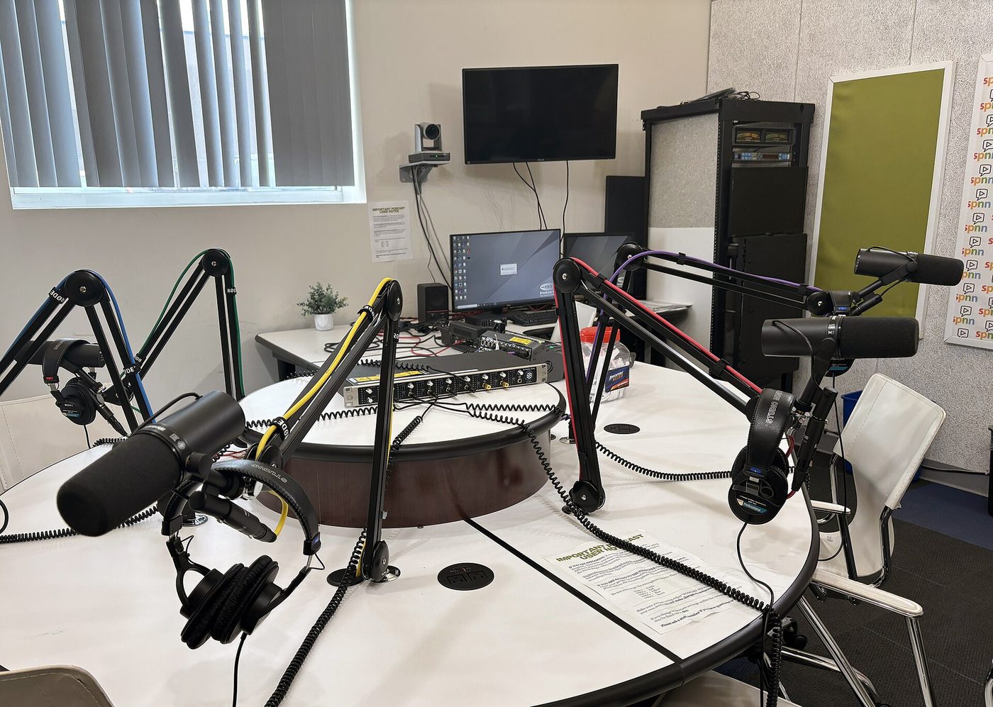 Microphones in a podcast studio