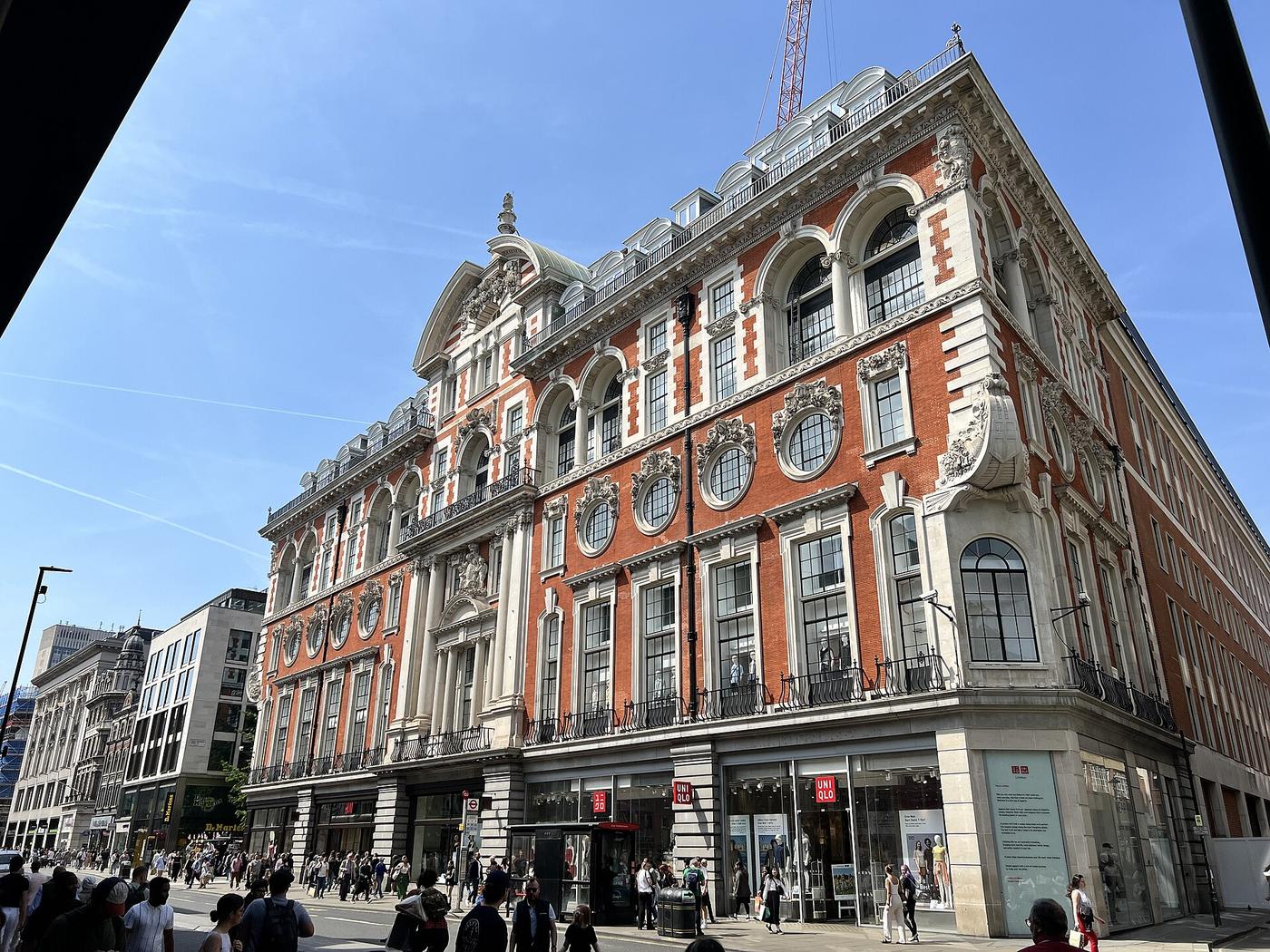 Shop fronts along Oxford Street in London