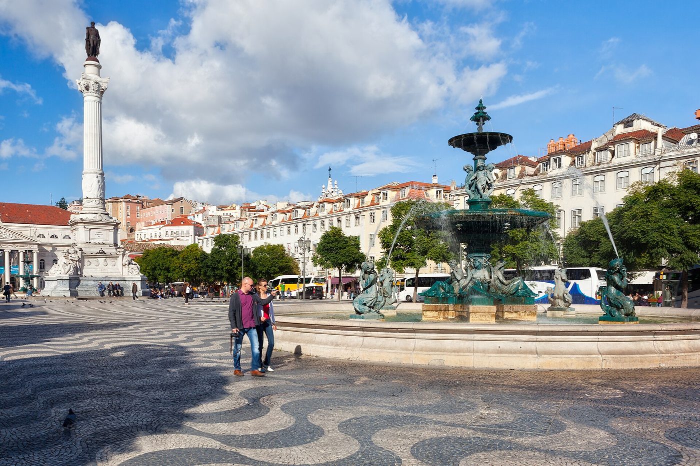 Lisbon city square street scene