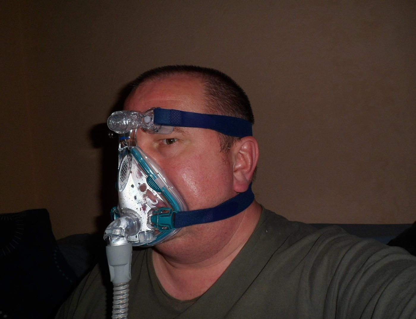 Full-face CPAP mask used for sleep apnea treatment
