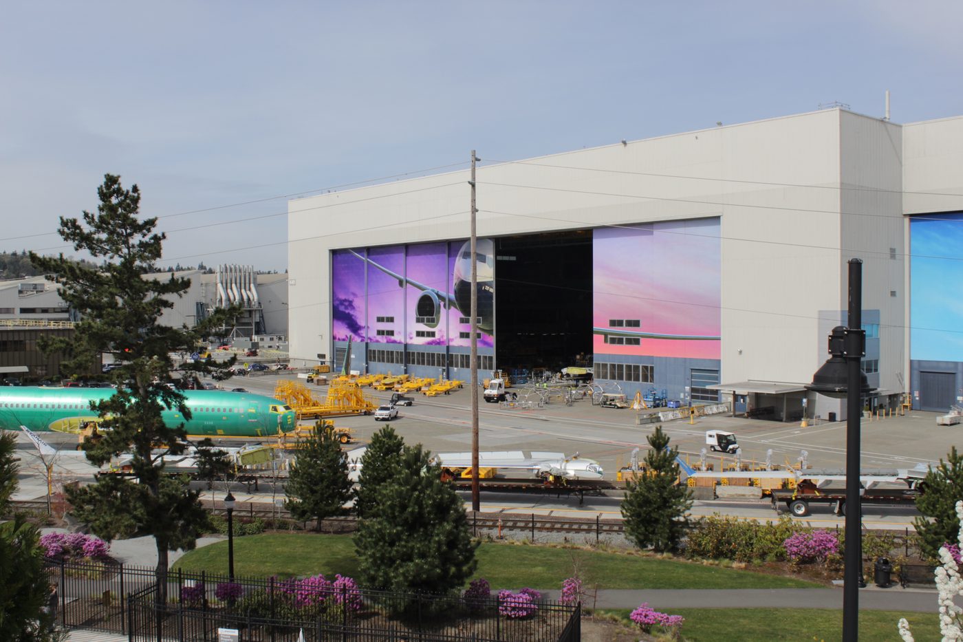 Aerial view of Boeing Renton Factory from the south