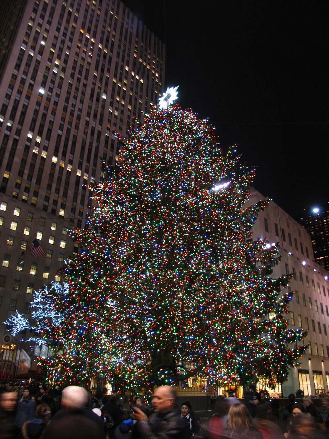 Rockefeller Center Christmas tree lit at night