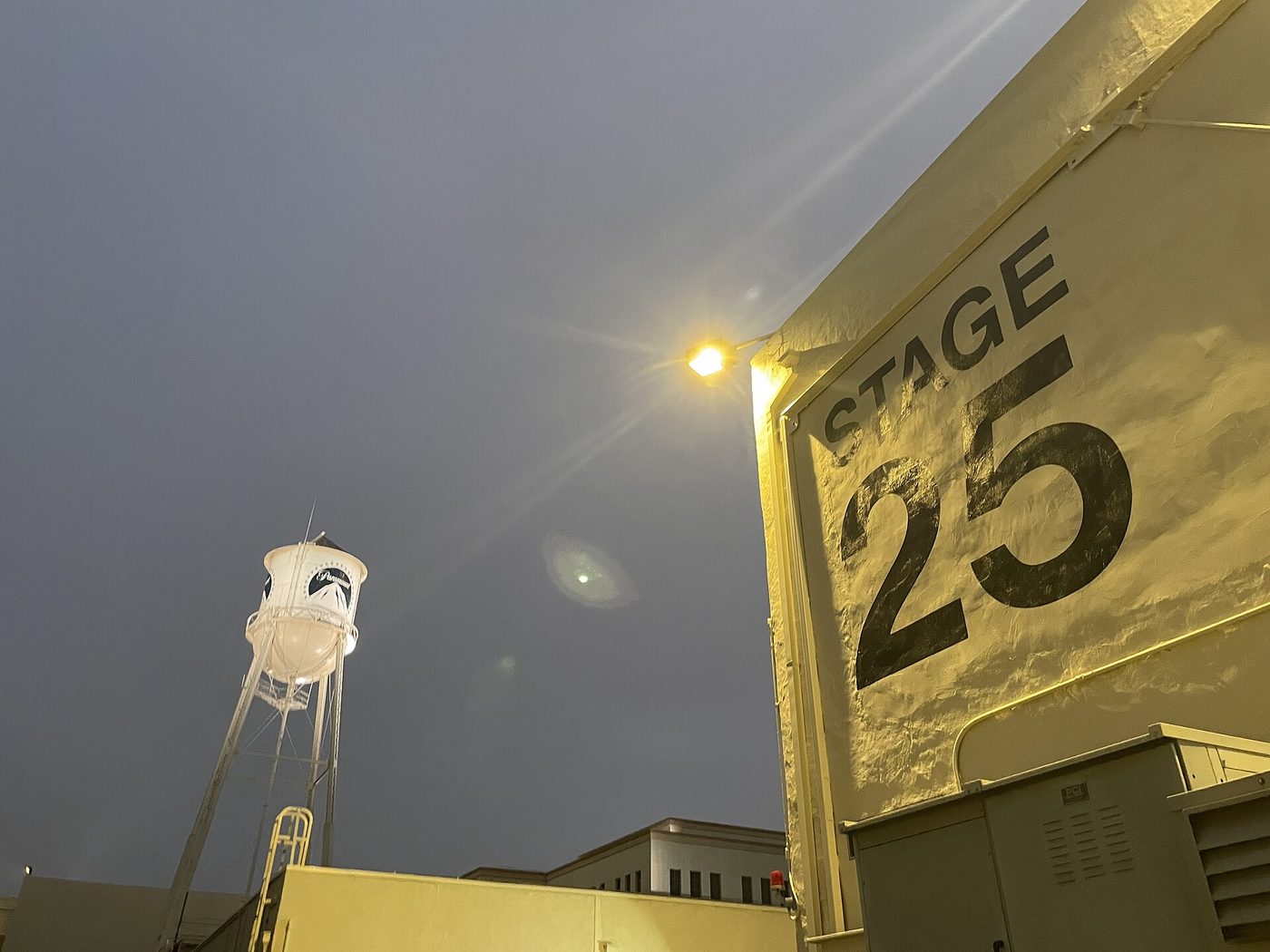 Paramount Studios lot at night