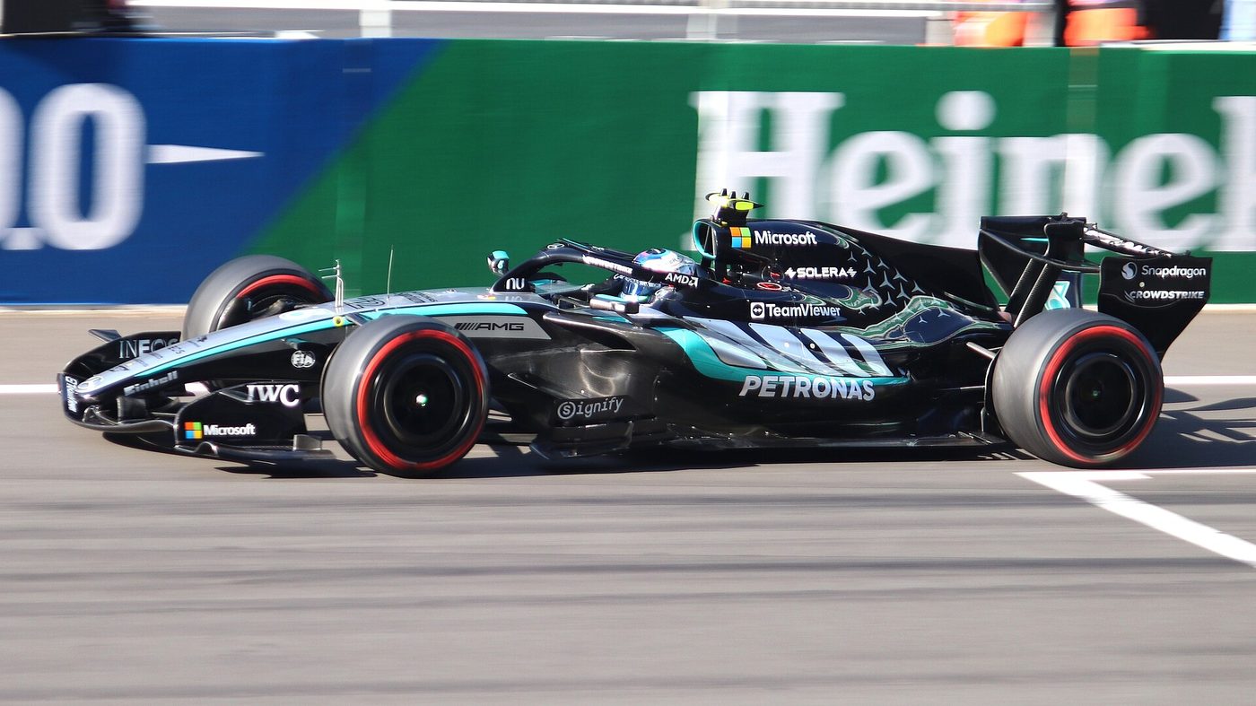 Kimi Antonelli driving a Mercedes Formula One car
