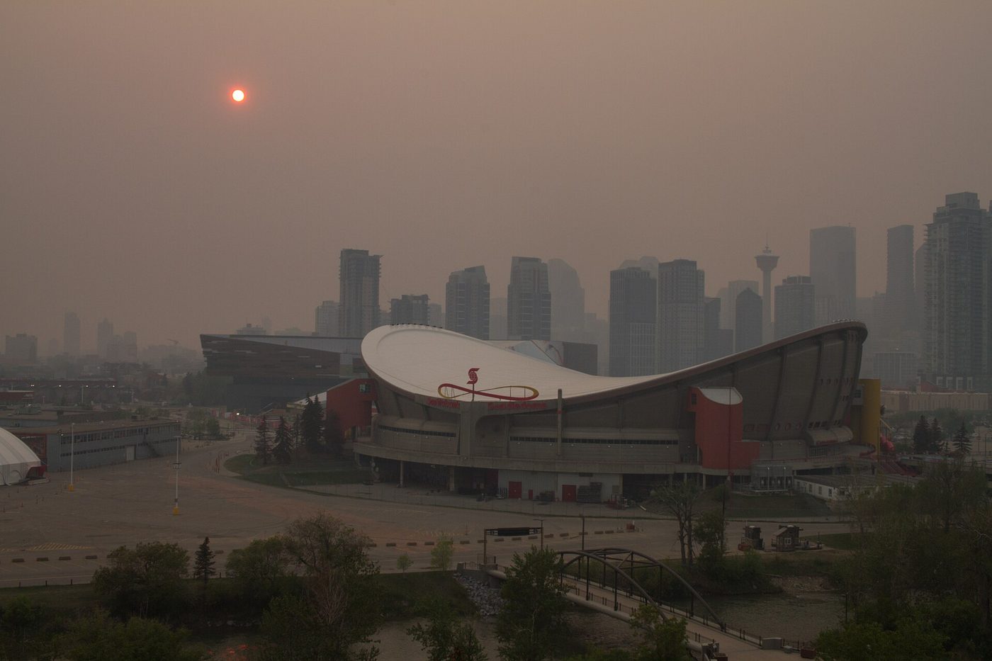 Wildfire smoke over downtown Calgary