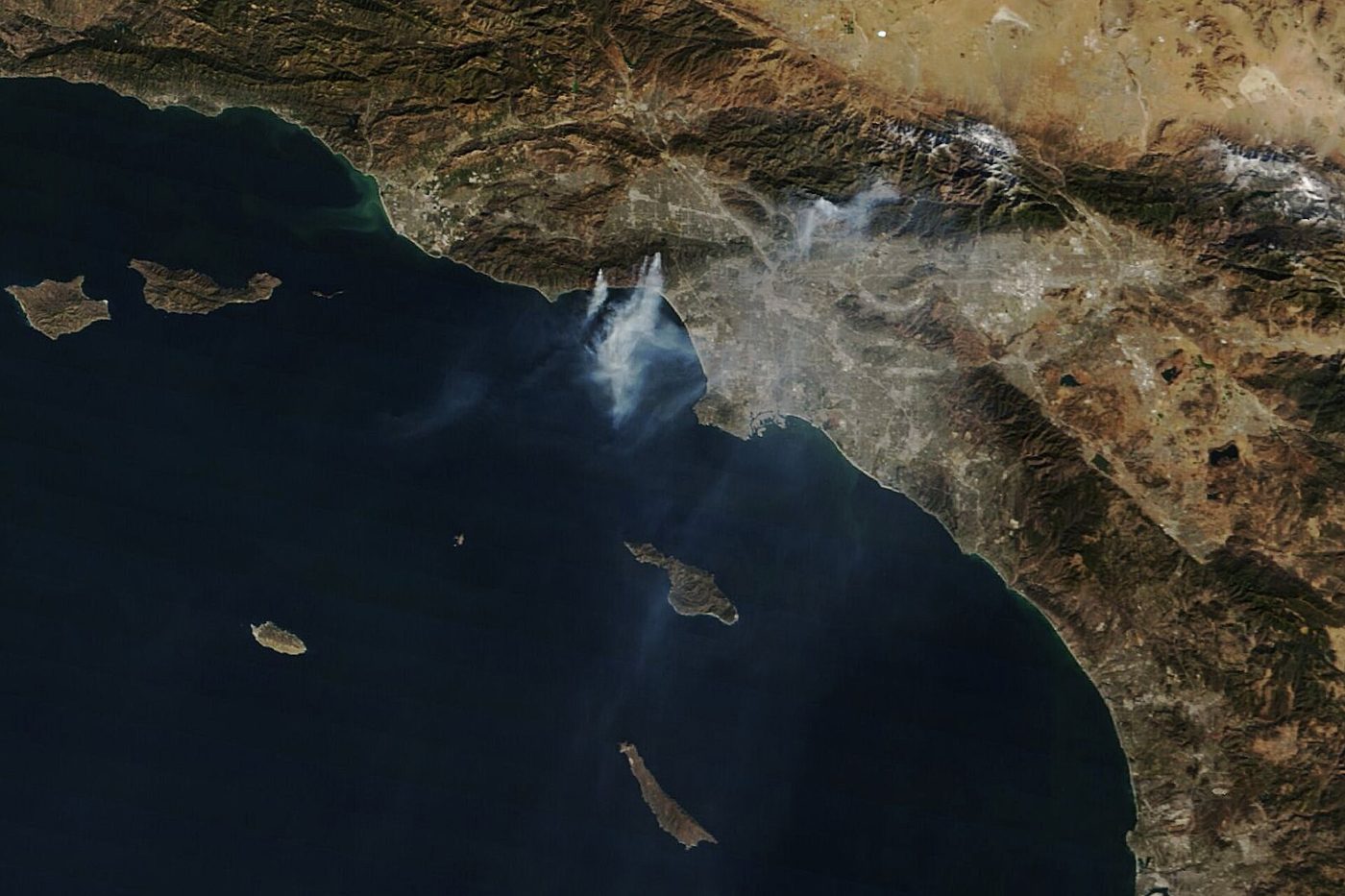 Smoke from the Palisades and Eaton fires seen from space