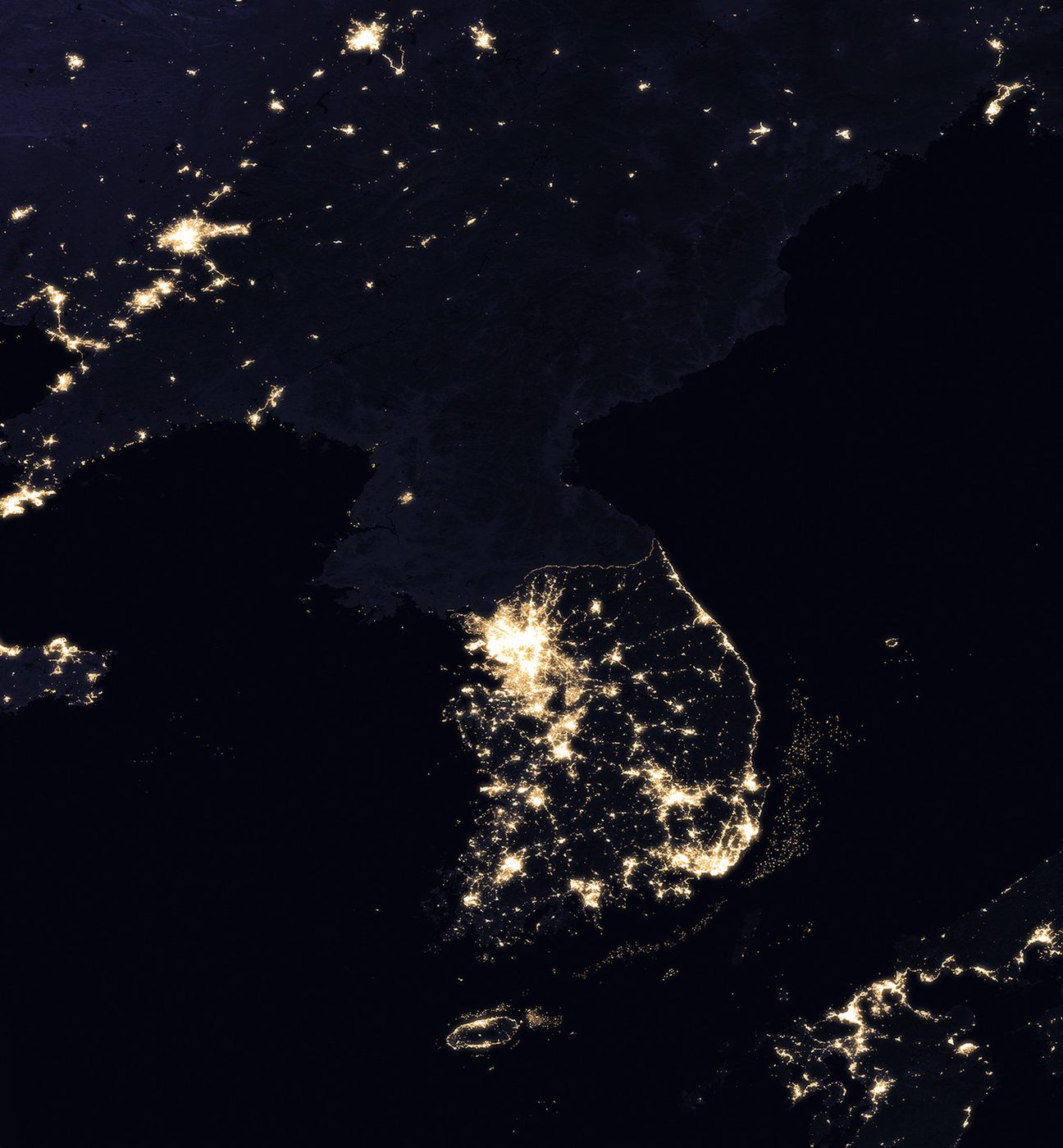 The Korean Peninsula at night seen from space