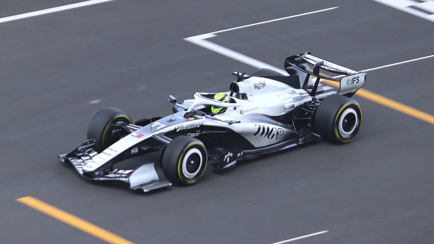 Sergio Pérez driving a Cadillac Formula One car