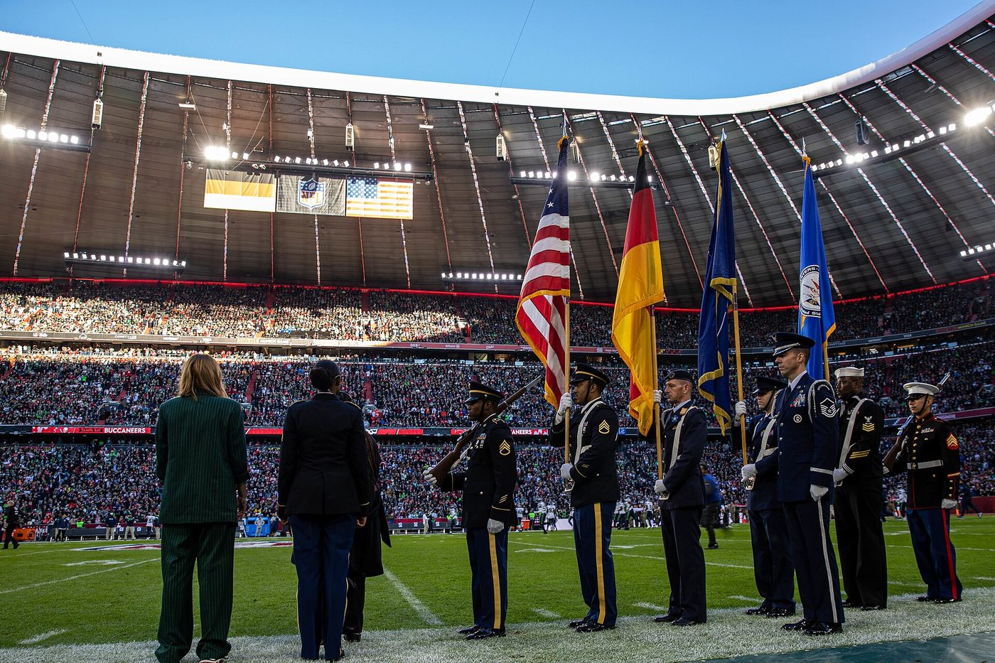 Players during an NFL game in Germany