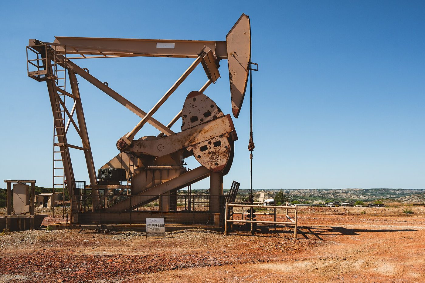 An oil well pump jack
