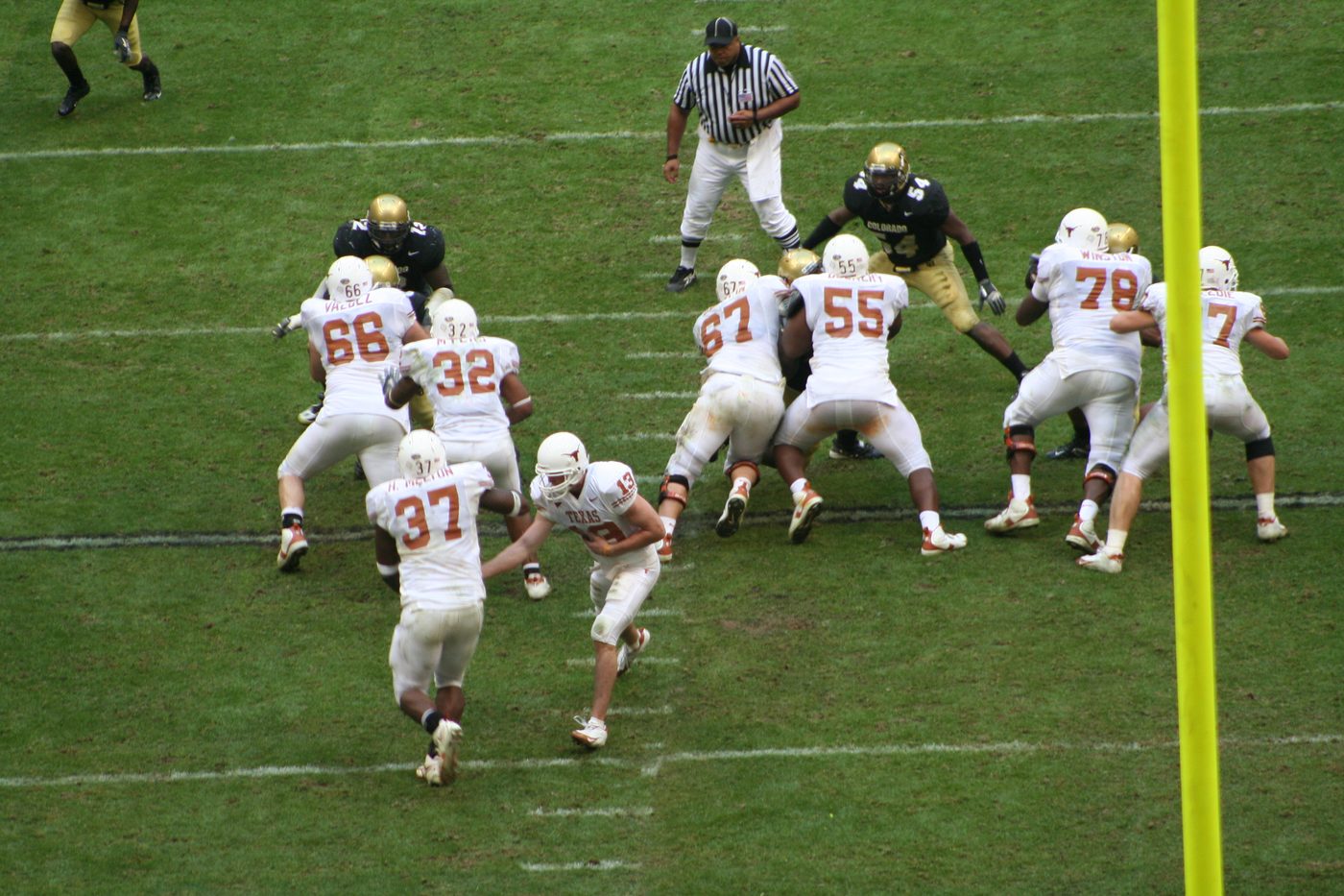 Texas and Colorado football players line up during the 2005 Big 12 championship game