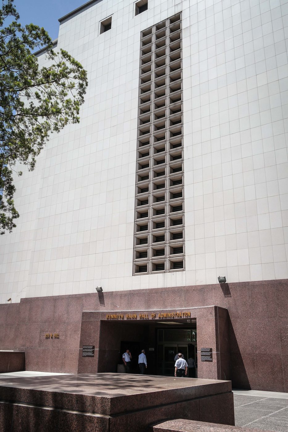 Entrance of the Kenneth Hahn Hall of Administration in downtown Los Angeles