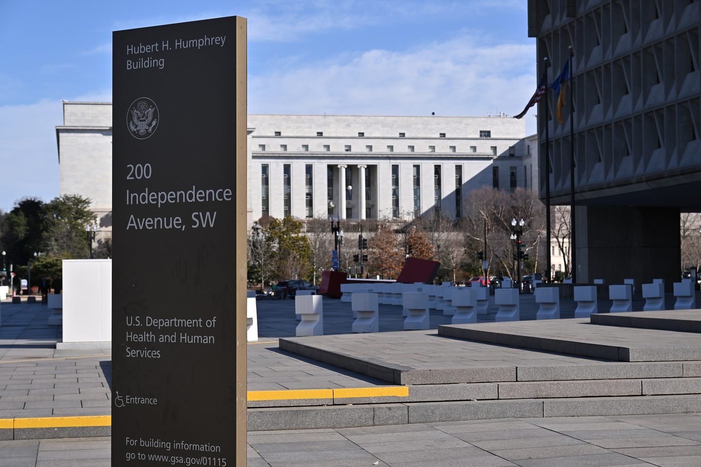 Sign for the Department of Health and Human Services outside its headquarters in Washington