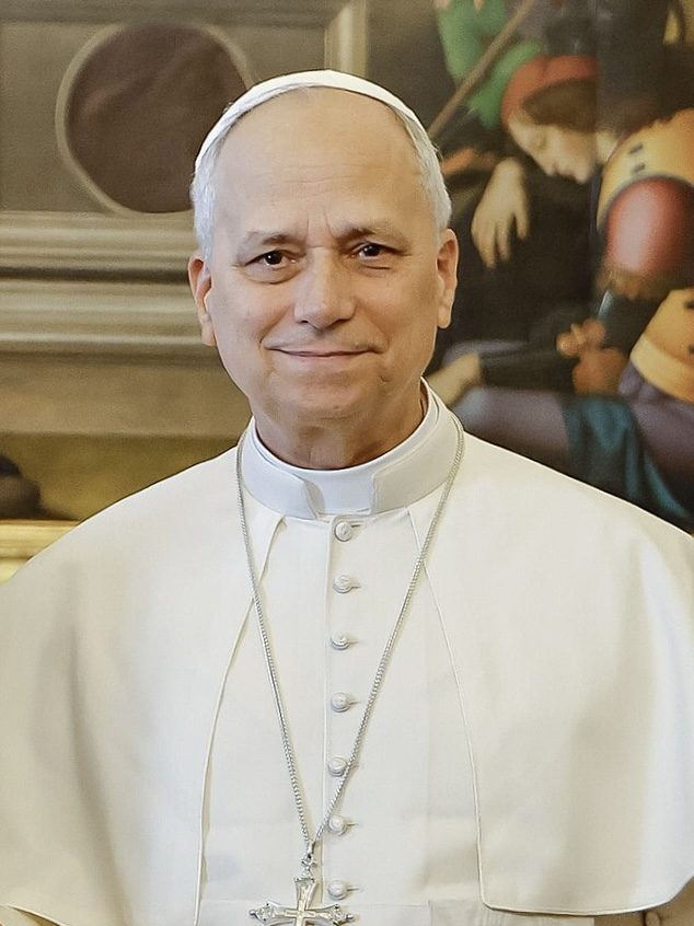 Pope Leo XIV in white robes and skullcap at the Vatican