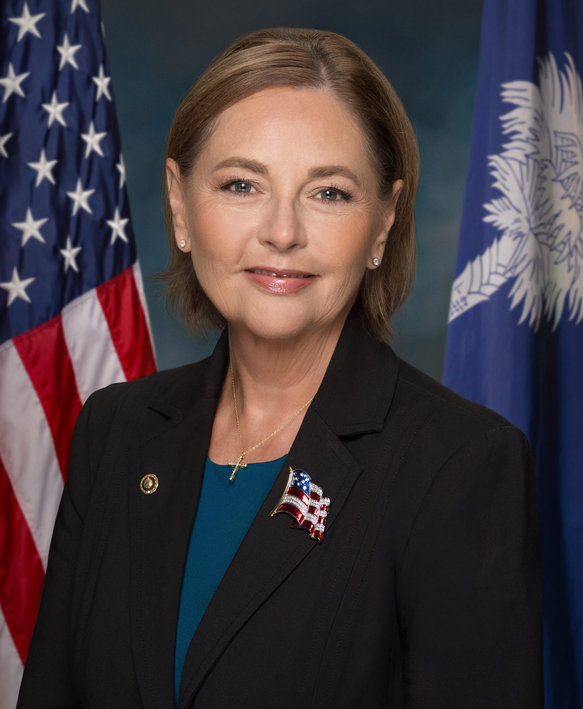 Official portrait of Senator Darline Graham standing in front of a United States flag and the South Carolina flag